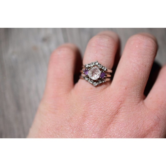 Amethyst engagement ring set, raw diamond ring, raw stone ring, alternat… - Picture 2 of 5